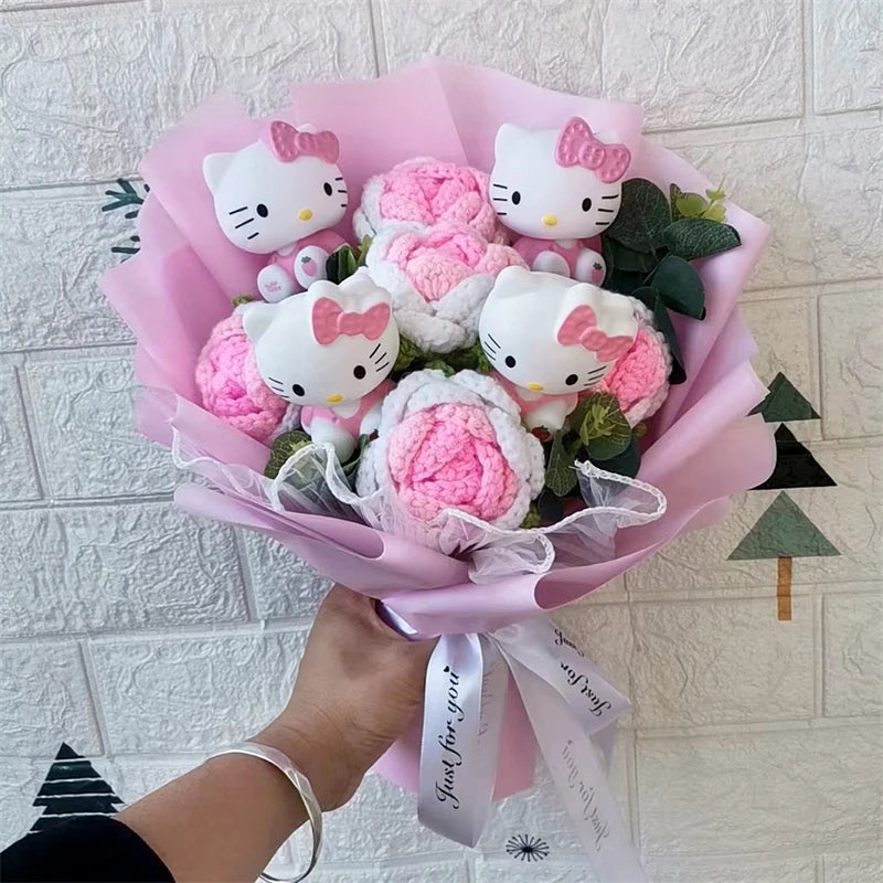 Hello Kitty Cartoon Plush Bouquet  Anime  Rose Soap Flowers  Doll Home Wedding Decoration Christmas Valentine's Day Gift