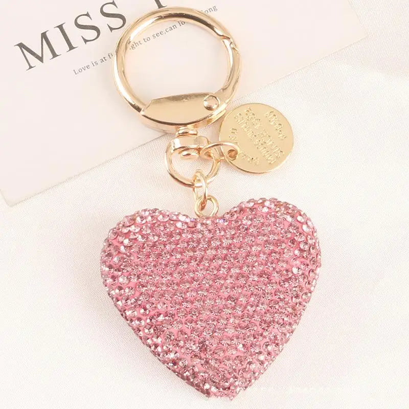 Light Luxury Multi-color Love Heart Keychain Full Rhinestone Alloy Key Rings Women Handbag Pendant Creative Key Chains Gift