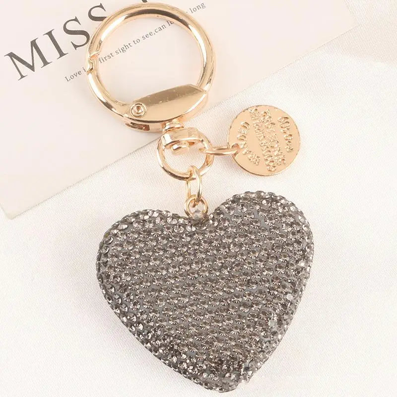 Light Luxury Multi-color Love Heart Keychain Full Rhinestone Alloy Key Rings Women Handbag Pendant Creative Key Chains Gift