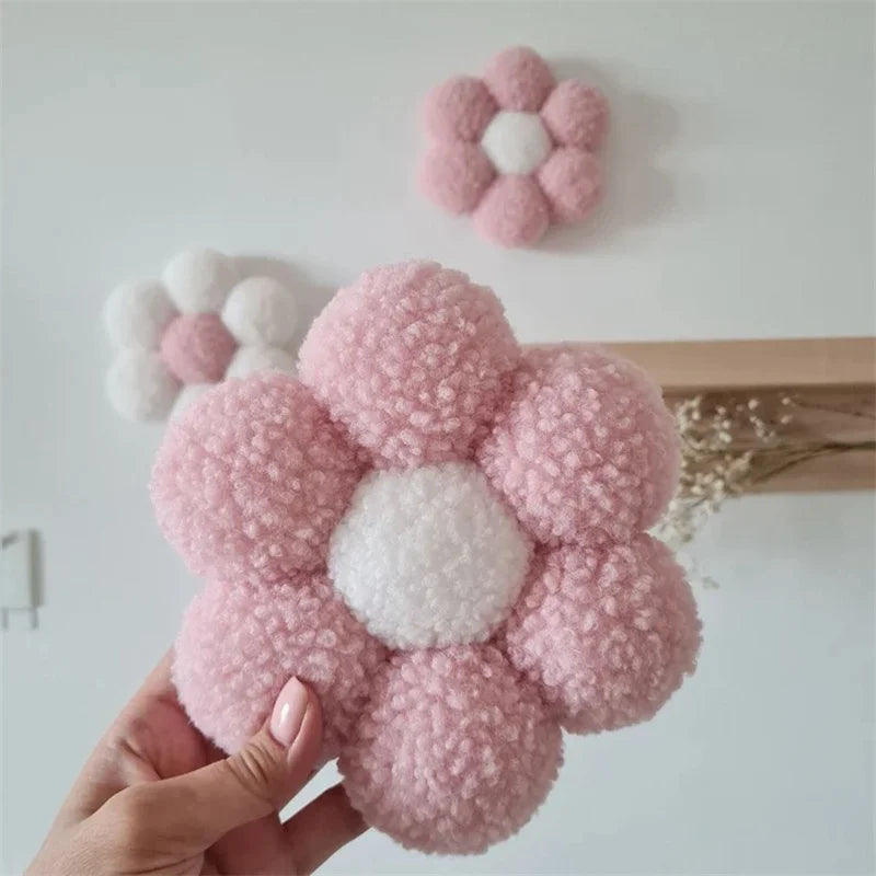 INS Boho Handmade Macrame Daisy Flower Pompom Pink Wall Decoration Nordic Yarn Sticker for Kids Room Nursery Decor Photo Props