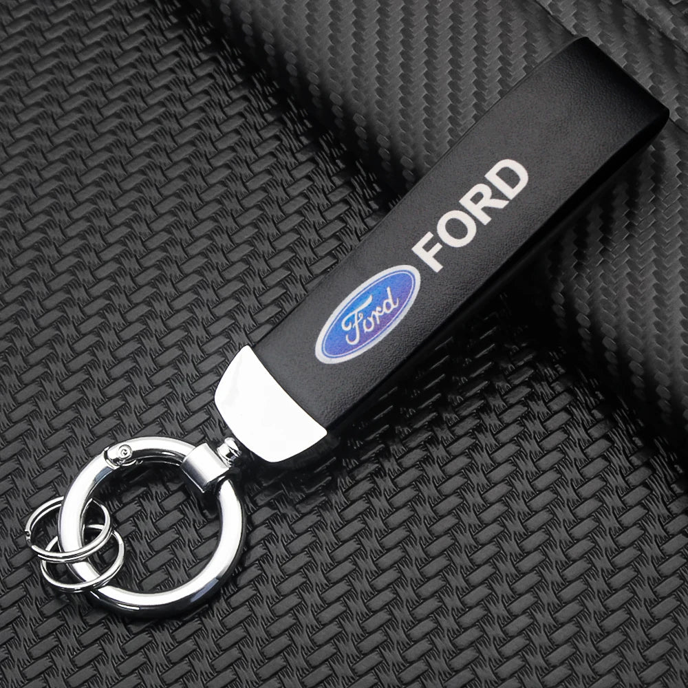 Luxury Leather Car Logo Keychain Key Rings Key Holder Auto Accessories For Ford Ranger Focus Kuga Mustang Mondeo Fusion Esco