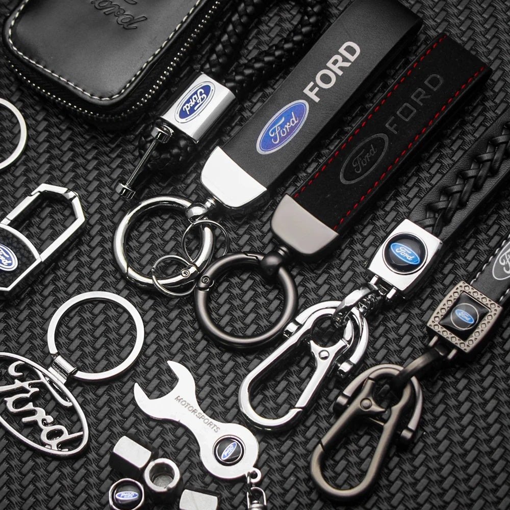 Luxury Leather Car Logo Keychain Key Rings Key Holder Auto Accessories For Ford Ranger Focus Kuga Mustang Mondeo Fusion Esco