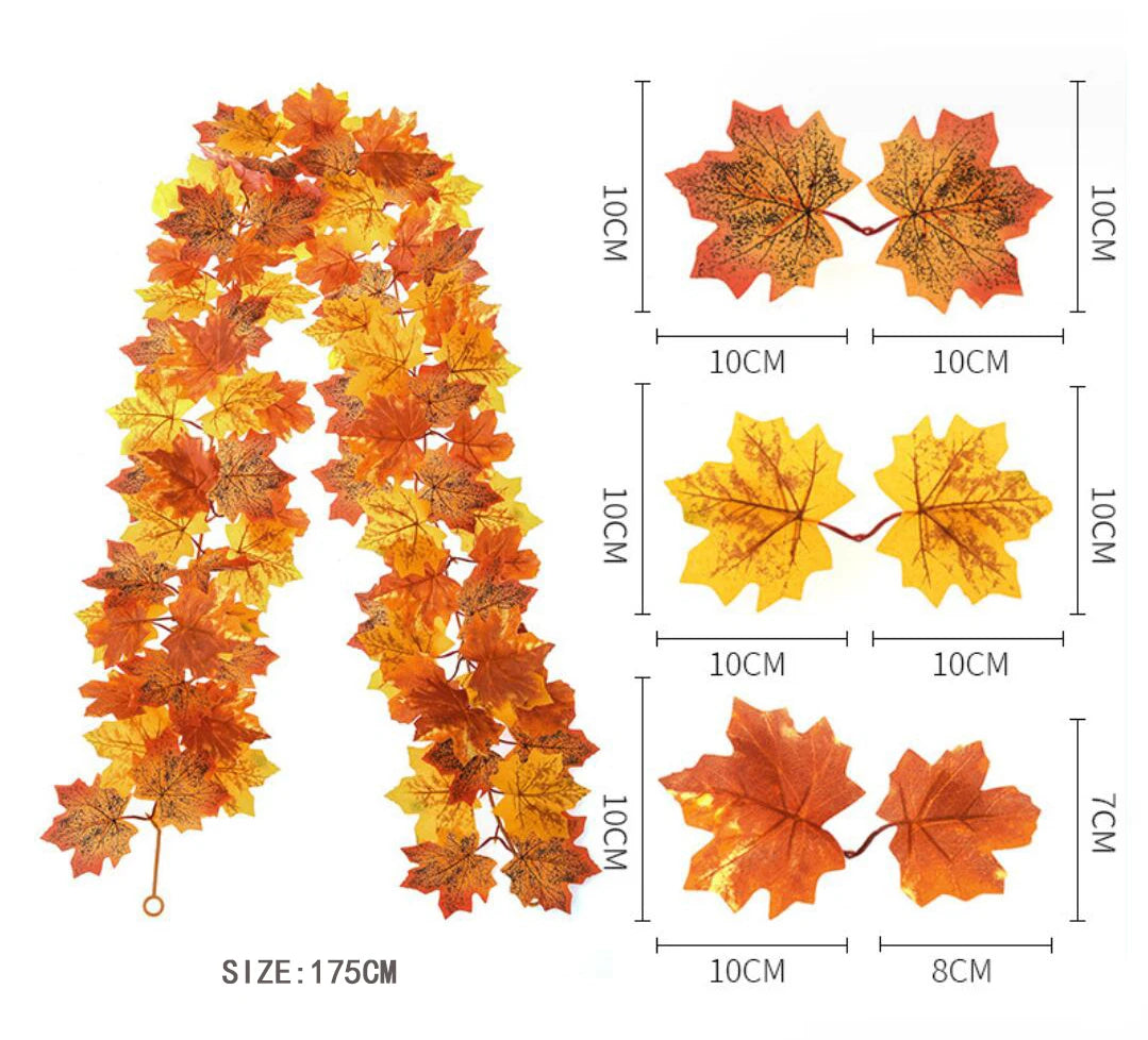 175-200cm Artificial Red Maple Leaf Vine Garland Outdoor Hanging Vine Leaf Arch Garden Thanksgiving Halloween Autumn Decoration