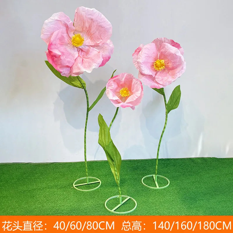 Giant Artificial Poppy Paper Flower, Marriage Decor, Wedding Road Leads, Birthday Party Backdrop Decor, Window Display, 3Pcs