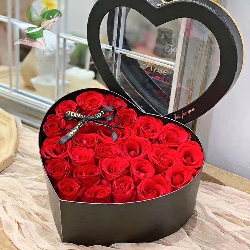 24/18Pcs Heart Shape Rose Gift Box Artificial Eternal Rose Bouquet Forever Red Rose Mother's Day Gift for Mom Birthday Wedding