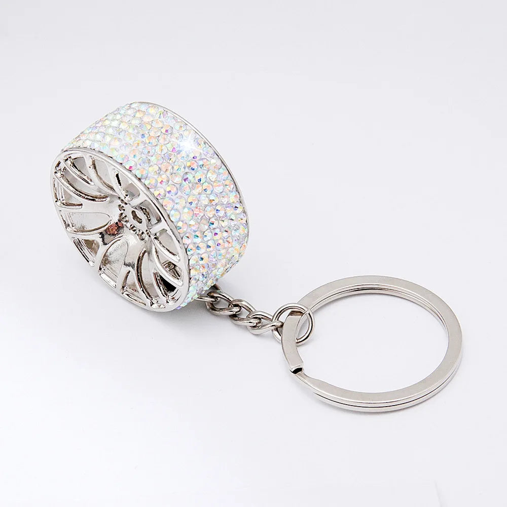 Car Crystal Keychain Tire Wheel Rim Key Ring 3D Keychain Creative Accessories Auto Part Model Car Keyring Key Chain Car Charms