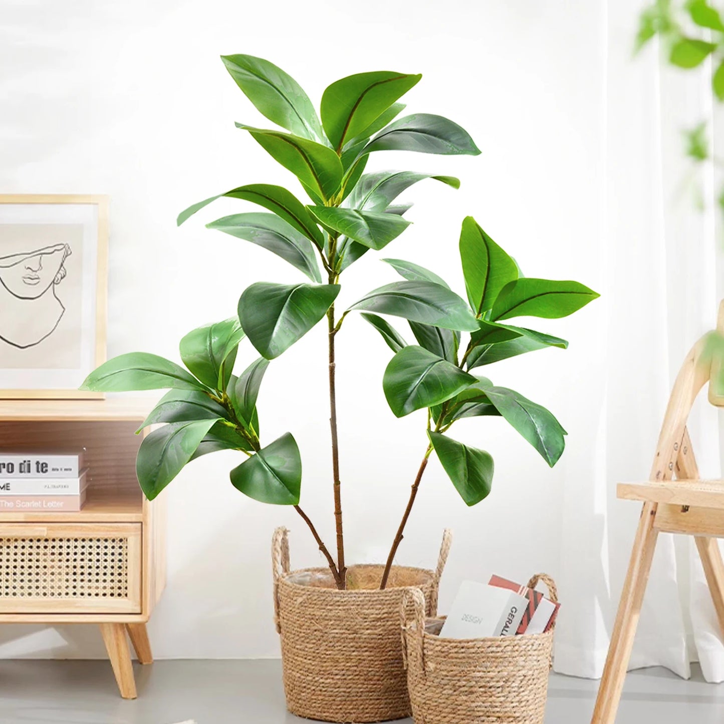 76-135cm  Artificial Fiddle Leaf Ficus Fig Plant for Outdoor Courtyard Garden Balcony Indoor Home and Office Decoration