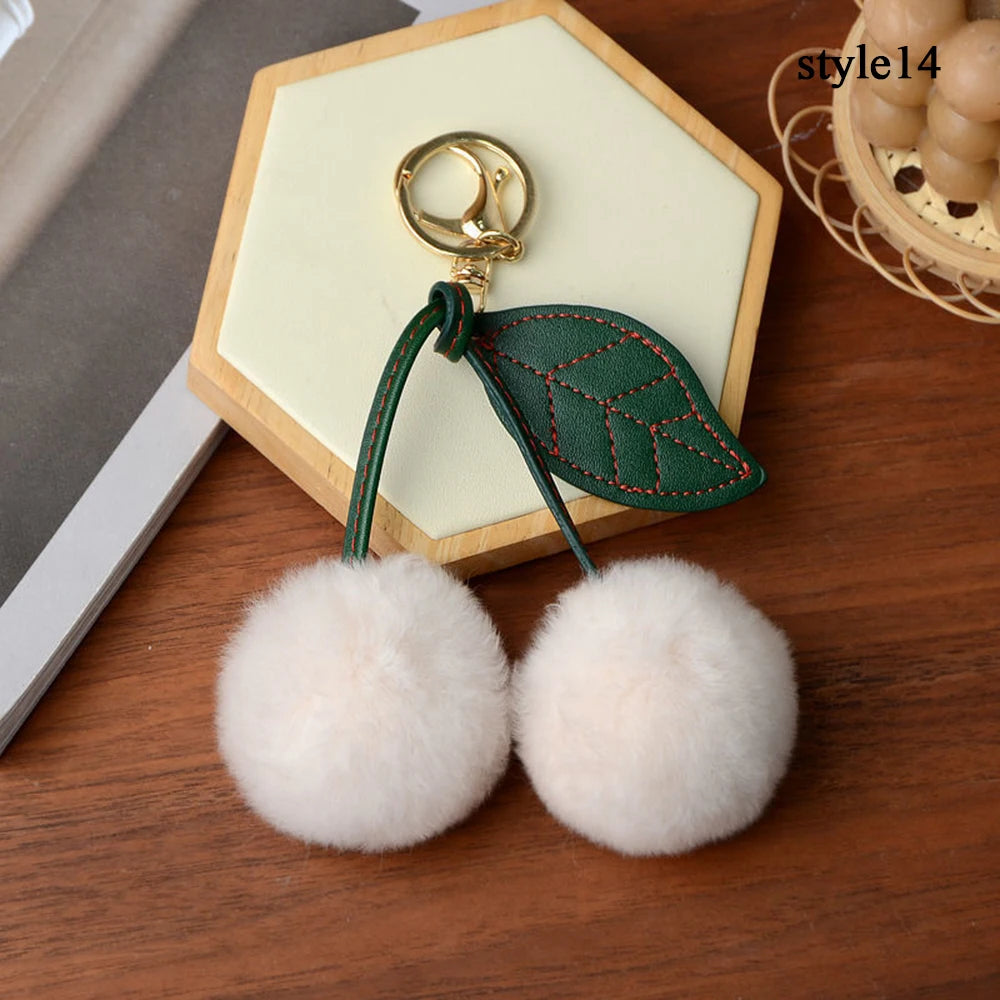 Cute Cherry Plush Toy Keychain New Kawaii Fluffy Cartoon Keychain Kid Gift Women's Bag Charm Pendant Backpack Car Key Accessory