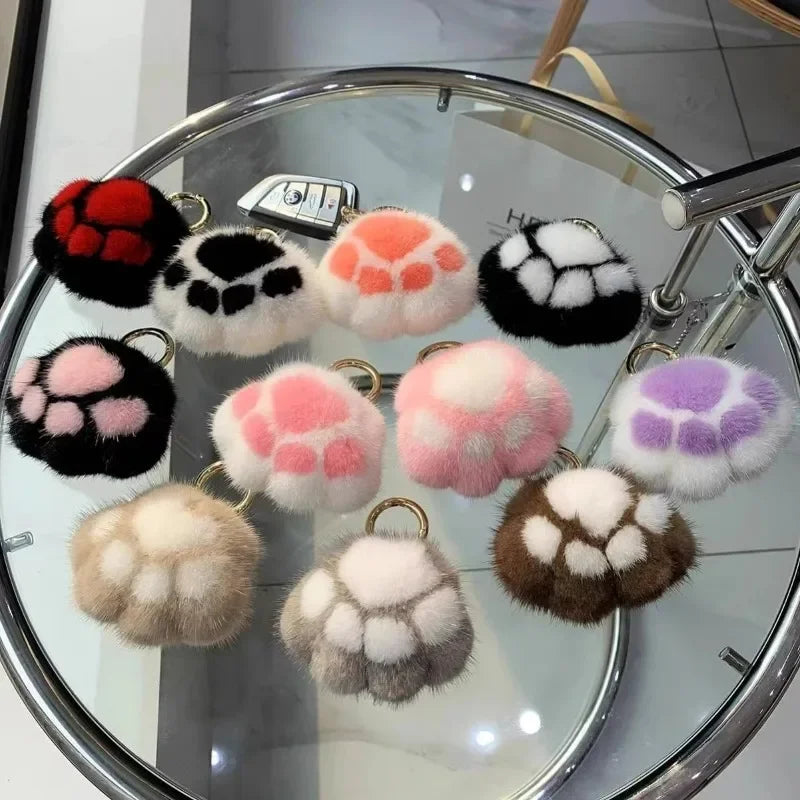 Women's Lovely Cat Paw Faux Fur Keychain Charm Fashion Plush Bear Paw Car Key Chain Bag Pendant Keyrings Party Favor Jewelry