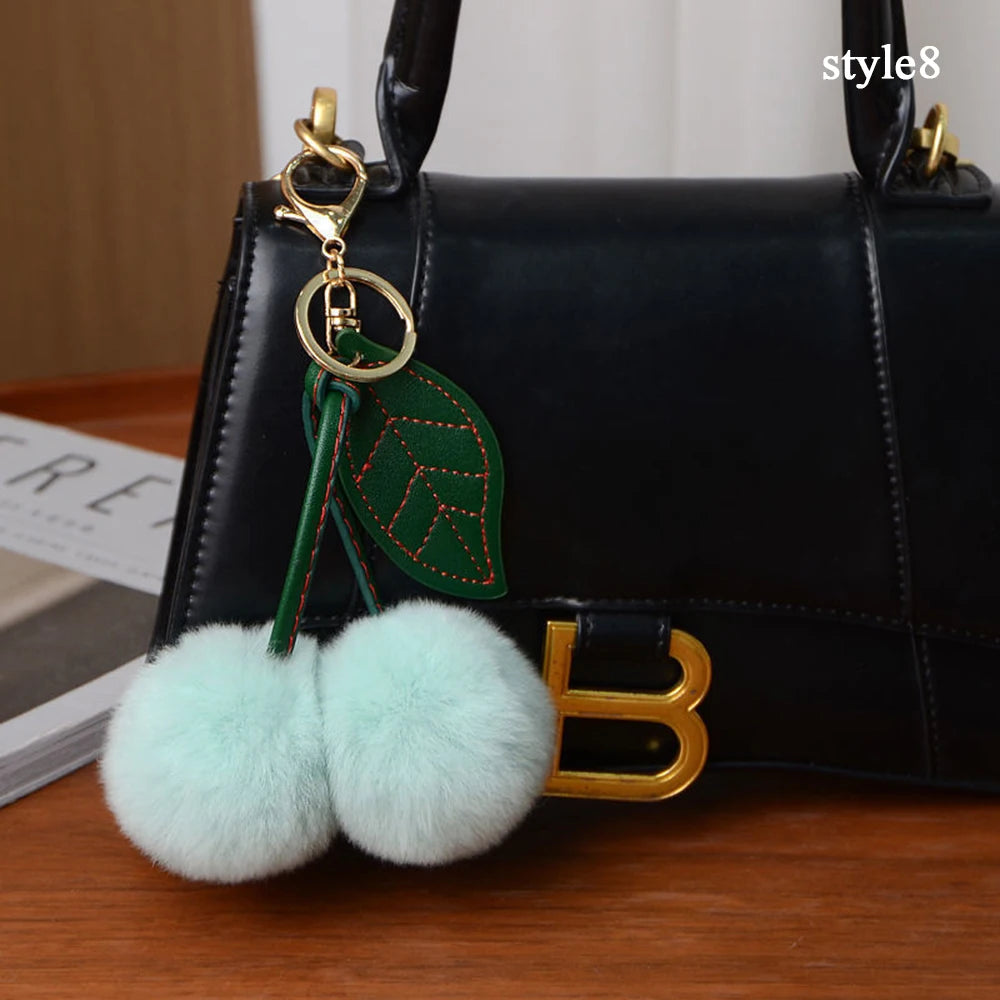 Cute Cherry Plush Toy Keychain New Kawaii Fluffy Cartoon Keychain Kid Gift Women's Bag Charm Pendant Backpack Car Key Accessory