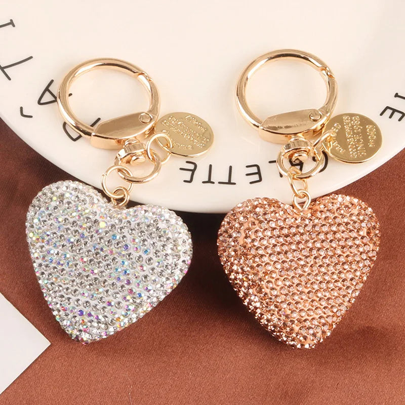 Light Luxury Multi-color Love Heart Keychain Full Rhinestone Alloy Key Rings Women Handbag Pendant Creative Key Chains Gift