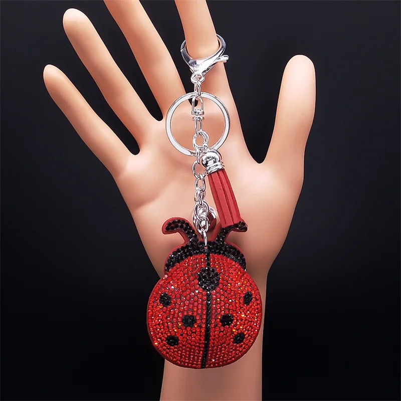 Ladybug Tassel Crystal Keychain Bag Charm for Women/Men Ladybird Key Chain Accessories Jewelry llaveros para mujer lujo K2871S01