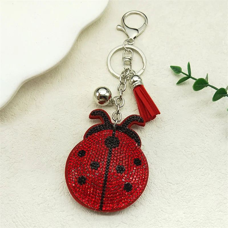 Ladybug Tassel Crystal Keychain Bag Charm for Women/Men Ladybird Key Chain Accessories Jewelry llaveros para mujer lujo K2871S01