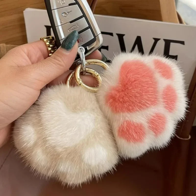 Women's Lovely Cat Paw Faux Fur Keychain Charm Fashion Plush Bear Paw Car Key Chain Bag Pendant Keyrings Party Favor Jewelry