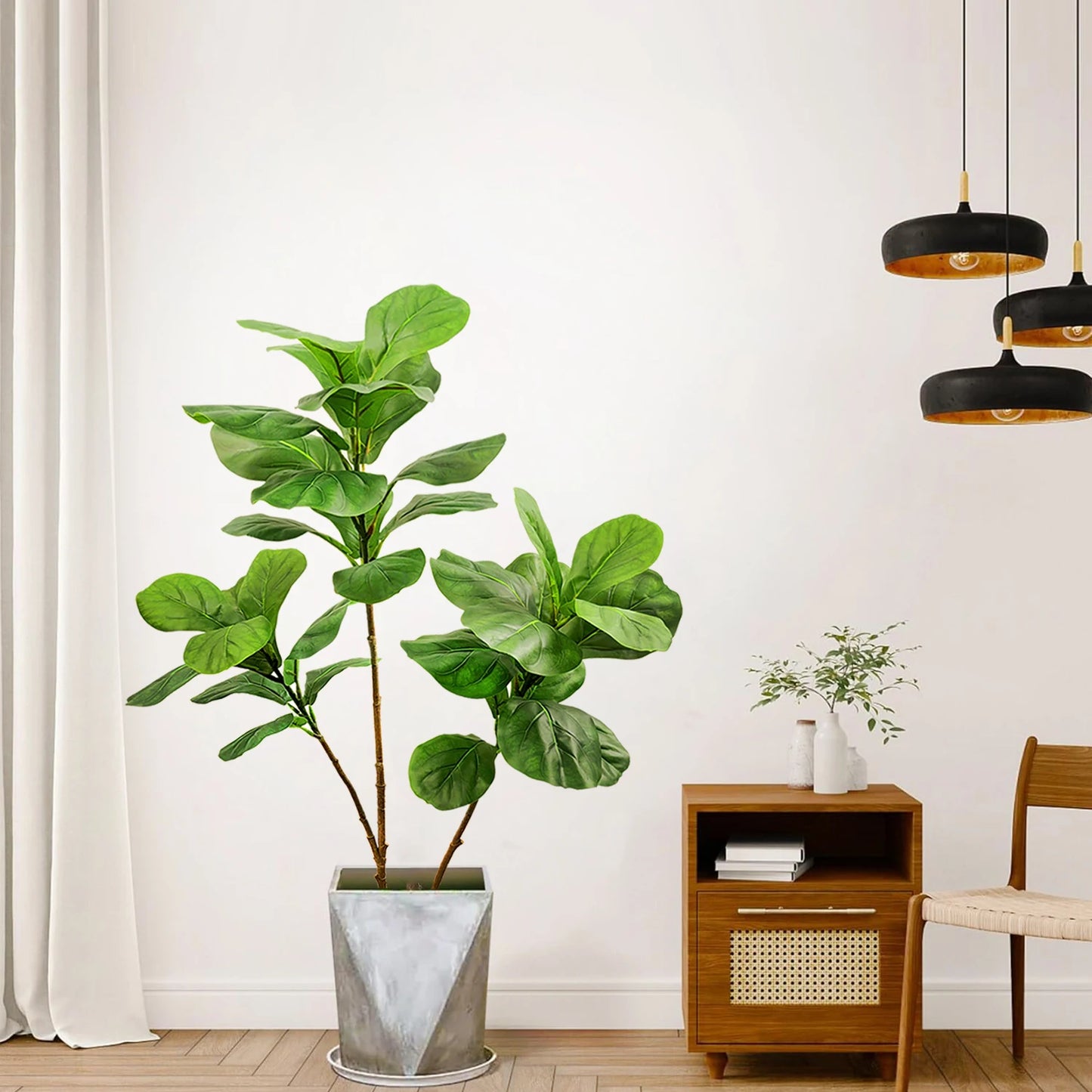 76-135cm  Artificial Fiddle Leaf Ficus Fig Plant for Outdoor Courtyard Garden Balcony Indoor Home and Office Decoration