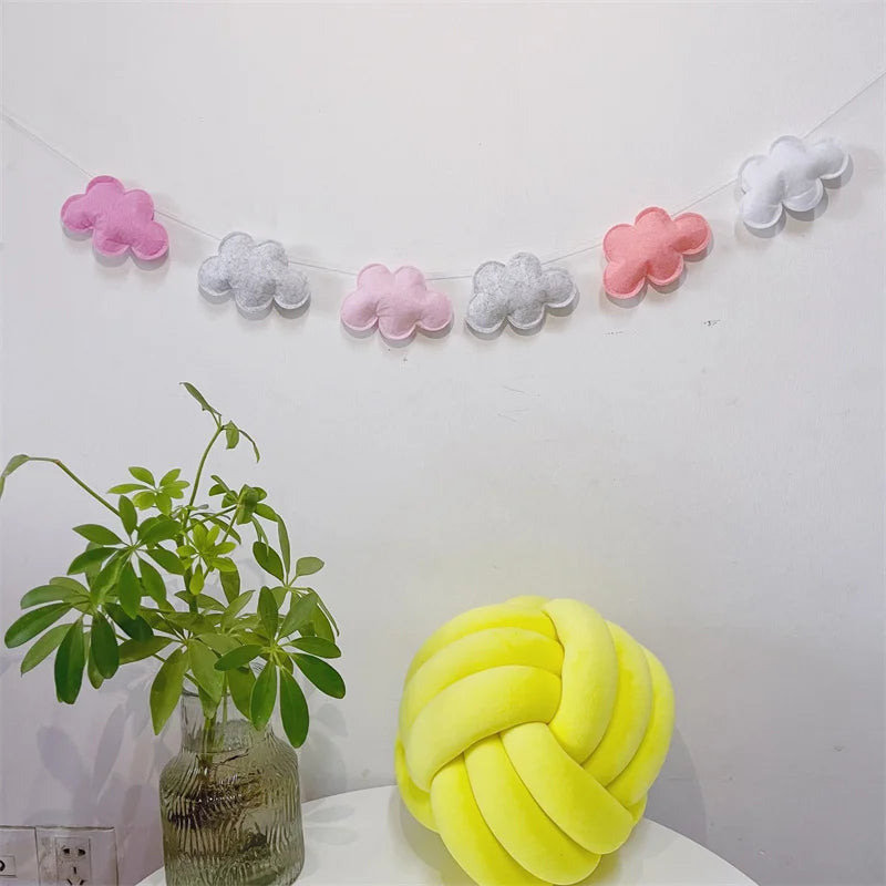 Six Felt Cloud Garlands String Wall Hanging Decor Baby Bed Kids Room Decoration Nursery Ornament Photo Props Party Banner