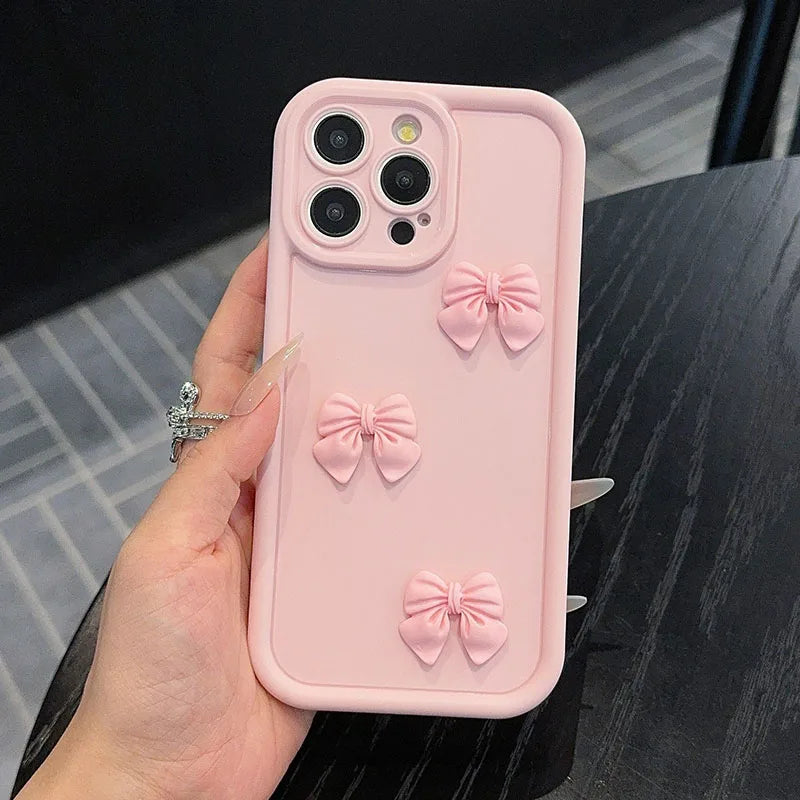 3D Pink Cute Butterfly Silicone Soft Phone Case For iPhone 16 15 14 13 12 11 Pro Max XS XR X 7 8 Plus SE Shockproof Candy Cover