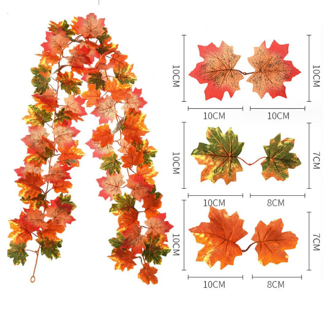 175-200cm Artificial Red Maple Leaf Vine Garland Outdoor Hanging Vine Leaf Arch Garden Thanksgiving Halloween Autumn Decoration