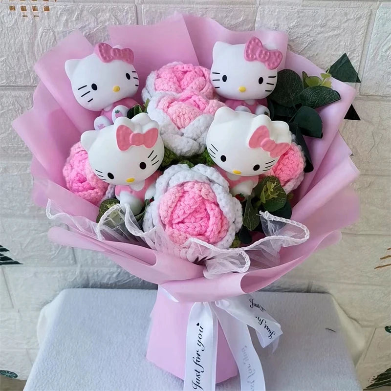 Hello Kitty Cartoon Plush Bouquet  Anime  Rose Soap Flowers  Doll Home Wedding Decoration Christmas Valentine's Day Gift