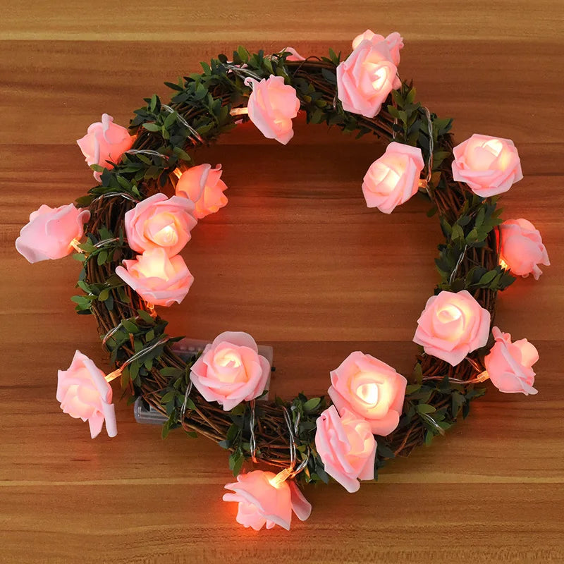 10/20Leds White 1.5/3Meter Rose Flower String with Lights Wedding Table Centerpieces Decorations Glowing Artificial Rose Garland