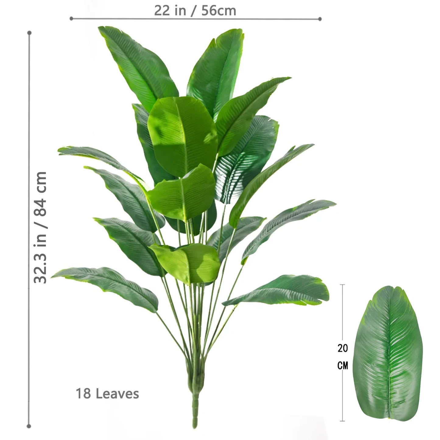 65-120cm （47.2in） Large Tropical Palm Tree Fake Banana Plant Leaves Real Touch Strelitzia Reginae Plastic Plant for Home Garden