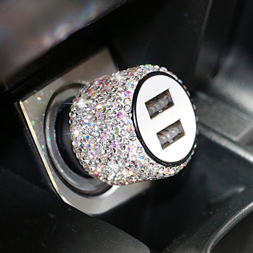 New Bling USB Car Charger 5V 2.1A Dual Port Fast Adapter Pink Car Decor Car Styling Diamond Car Accessories Interior for Woman