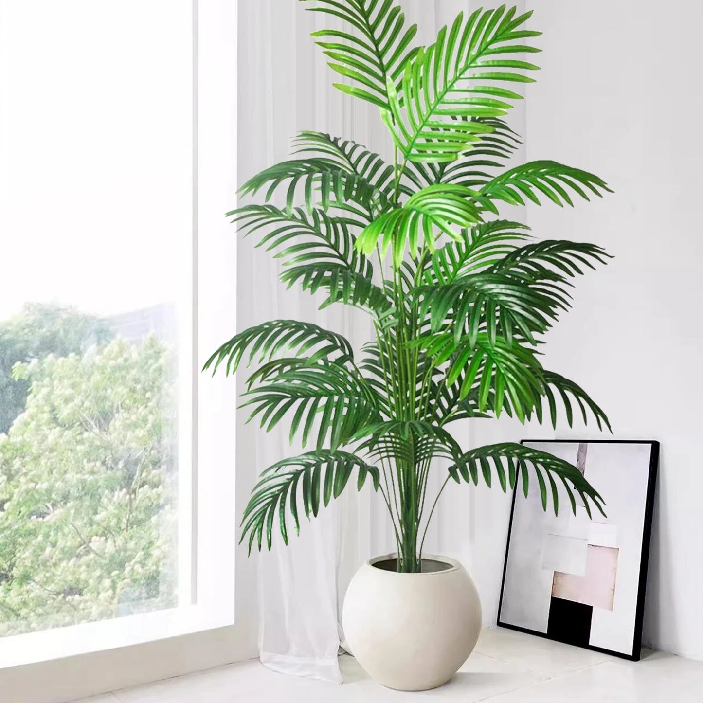 125cm(49.2in ) Artificial Large Fake Palm Tree Areca Palm Artificial Tropical Plant Plastic for Home Garden Decoration