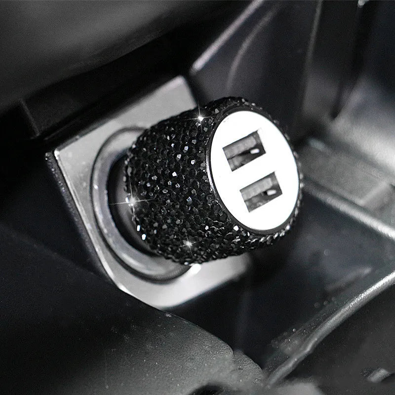 New Bling USB Car Charger 5V 2.1A Dual Port Fast Adapter Pink Car Decor Car Styling Diamond Car Accessories Interior for Woman