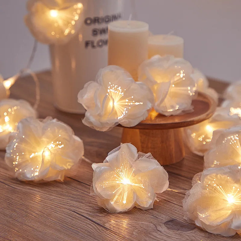 10/20Leds White 1.5/3Meter Rose Flower String with Lights Wedding Table Centerpieces Decorations Glowing Artificial Rose Garland