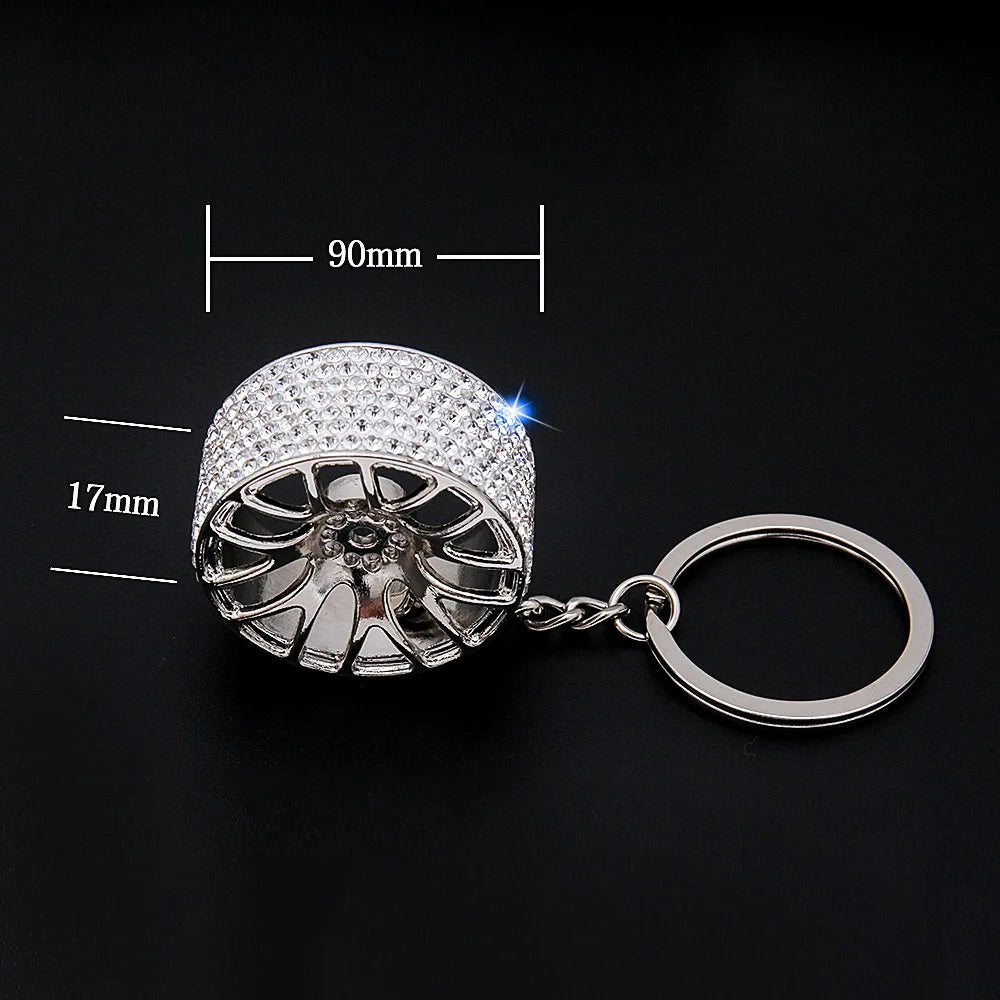 Car Crystal Keychain Tire Wheel Rim Key Ring 3D Keychain Creative Accessories Auto Part Model Car Keyring Key Chain Car Charms