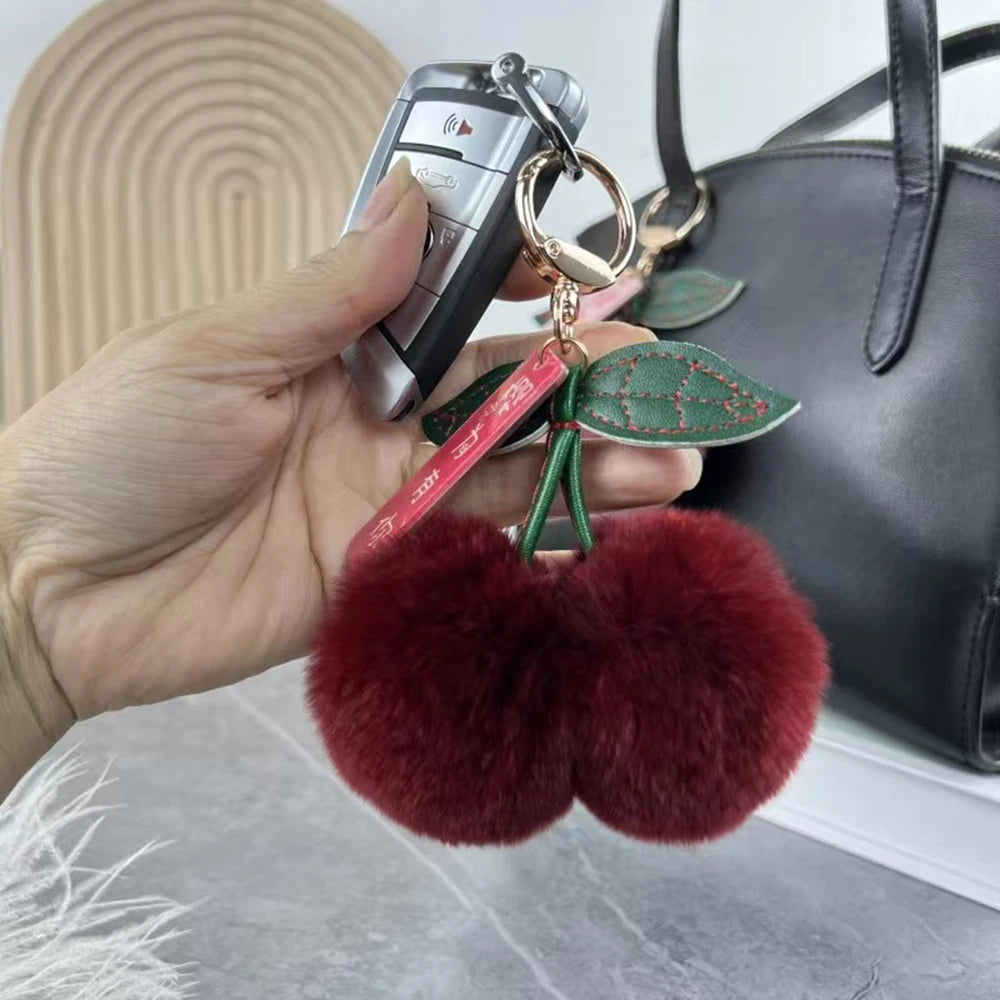 Cute Cherry Plush Toy Keychain New Kawaii Fluffy Cartoon Keychain Kid Gift Women's Bag Charm Pendant Backpack Car Key Accessory