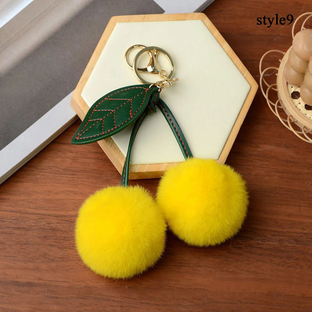 Cute Cherry Plush Toy Keychain New Kawaii Fluffy Cartoon Keychain Kid Gift Women's Bag Charm Pendant Backpack Car Key Accessory