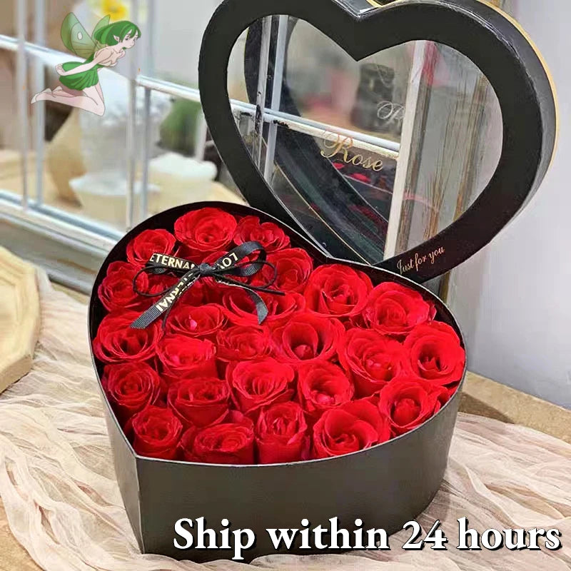 24/18Pcs Heart Shape Rose Gift Box Artificial Eternal Rose Bouquet Forever Red Rose Mother's Day Gift for Mom Birthday Wedding