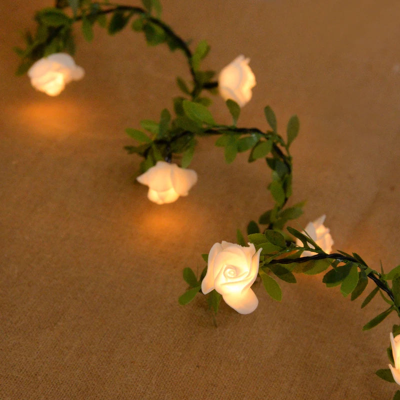 10/20Leds White 1.5/3Meter Rose Flower String with Lights Wedding Table Centerpieces Decorations Glowing Artificial Rose Garland