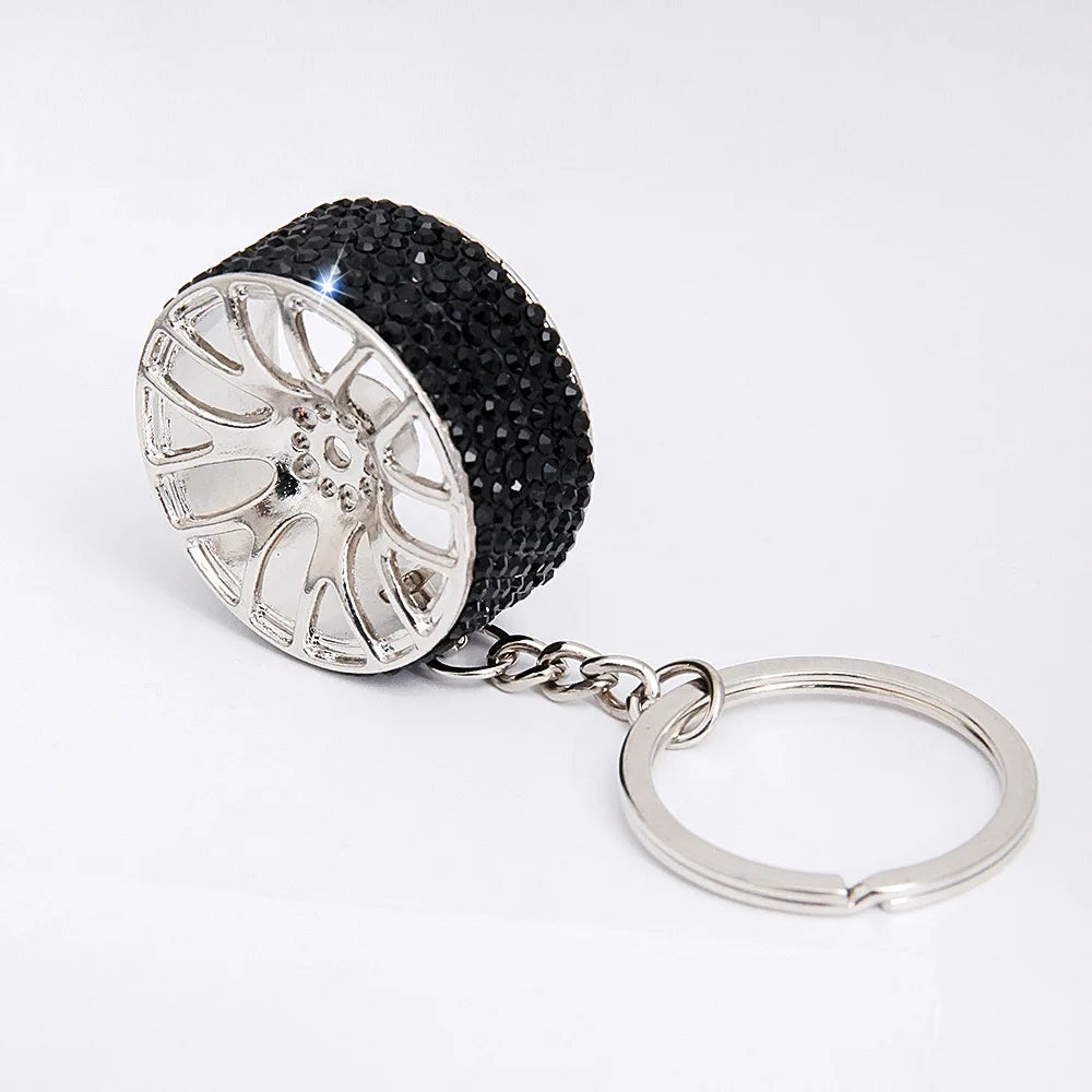 Car Crystal Keychain Tire Wheel Rim Key Ring 3D Keychain Creative Accessories Auto Part Model Car Keyring Key Chain Car Charms