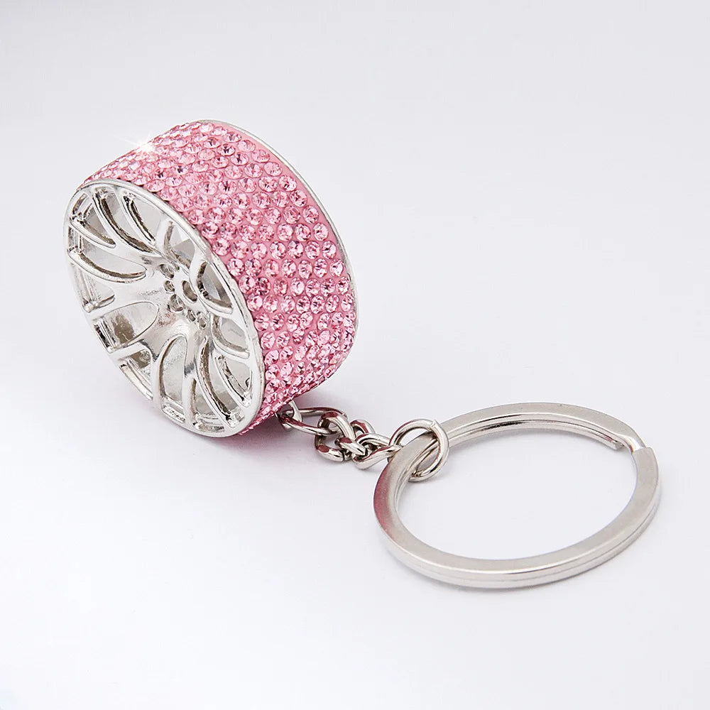 Car Crystal Keychain Tire Wheel Rim Key Ring 3D Keychain Creative Accessories Auto Part Model Car Keyring Key Chain Car Charms