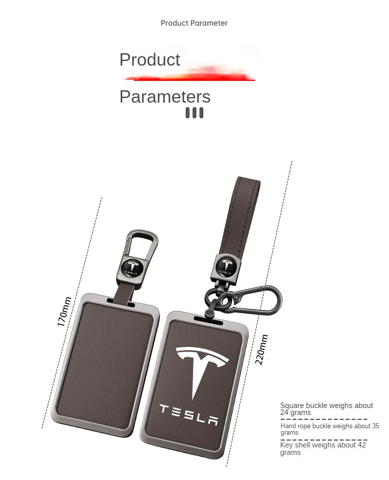 For Tesla Model 3 Y Card Case Keychain Protector Cover Holder Alloy Keychains Bag Leather Chain Prevent Loss Key Fob Metal Ring