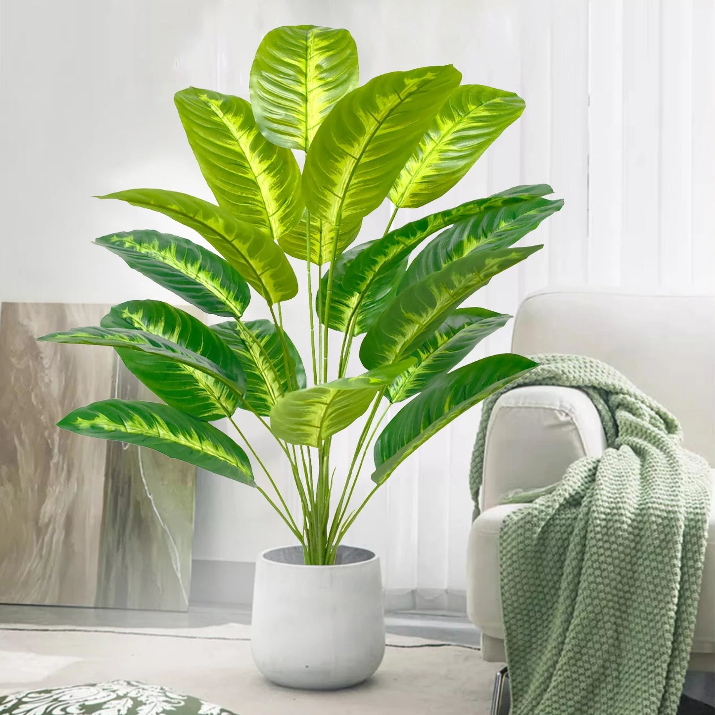 65-120cm （47.2in） Large Tropical Palm Tree Fake Banana Plant Leaves Real Touch Strelitzia Reginae Plastic Plant for Home Garden