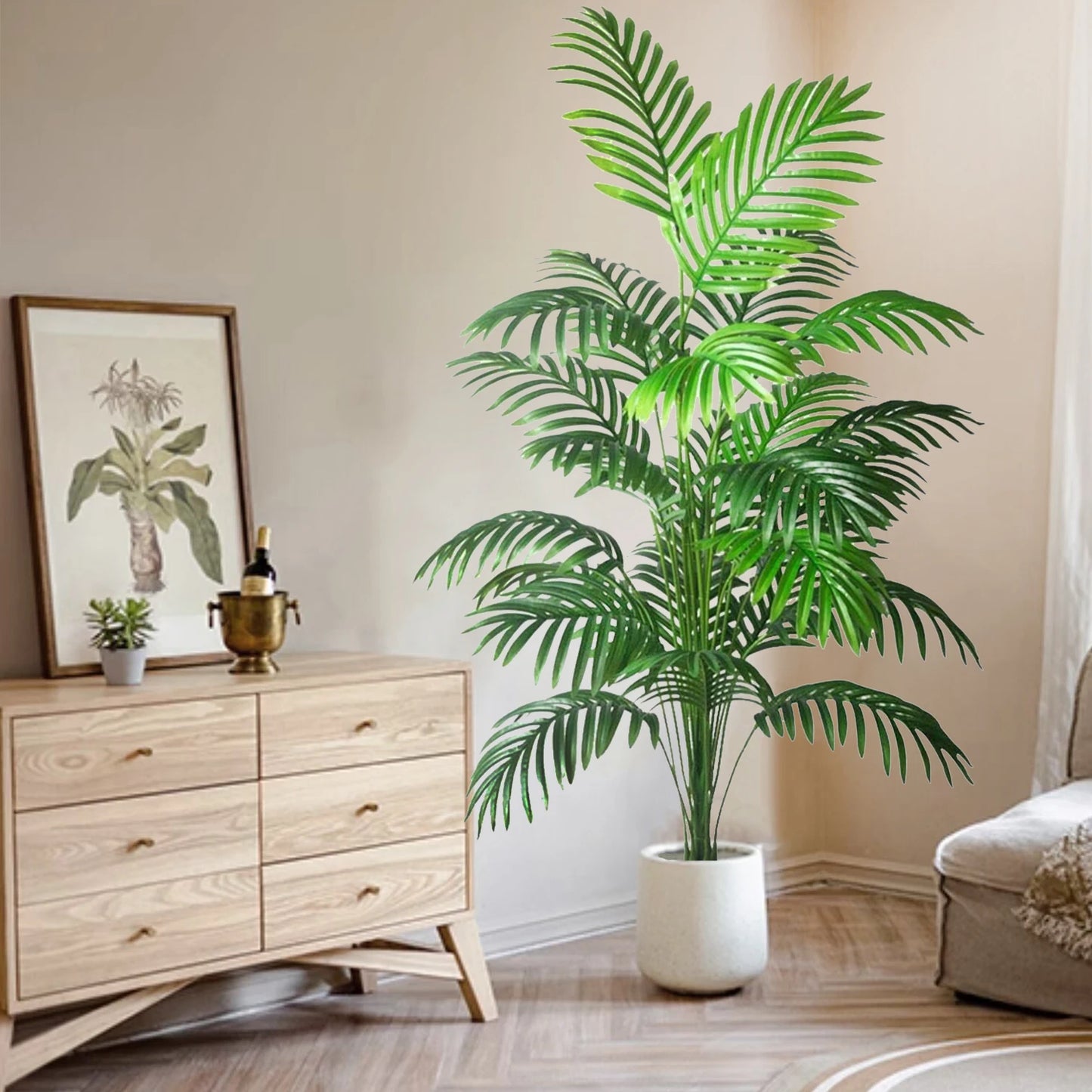 125cm(49.2in ) Artificial Large Fake Palm Tree Areca Palm Artificial Tropical Plant Plastic for Home Garden Decoration