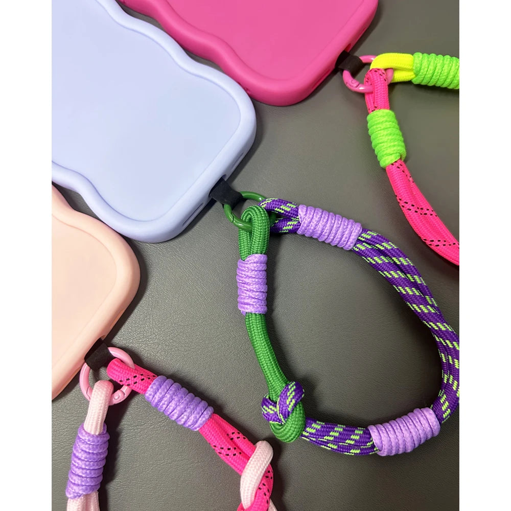 Korean Mobile Phone Cute Knot Portable Anti-loss Hand Bracelet Chain For iPhone 15 14 13 11 Pro Max Xiaomi Colorful Rope Chain