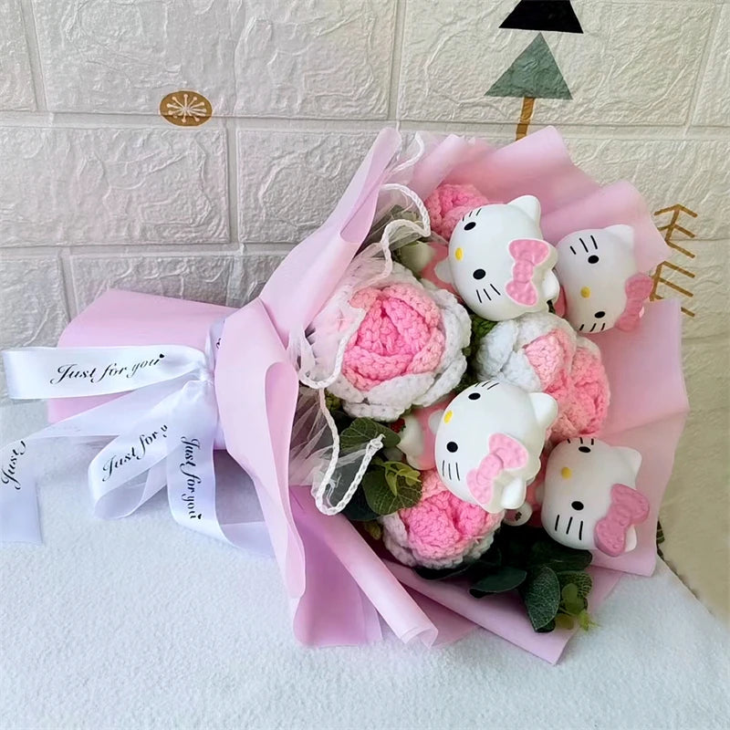 Hello Kitty Cartoon Plush Bouquet  Anime  Rose Soap Flowers  Doll Home Wedding Decoration Christmas Valentine's Day Gift