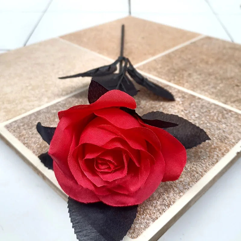 5pcs 8-9cm Silk Black Rose Artificial Flower Head Bouquet Home Living Room Wedding Chritmas Decoration New Year Decoration