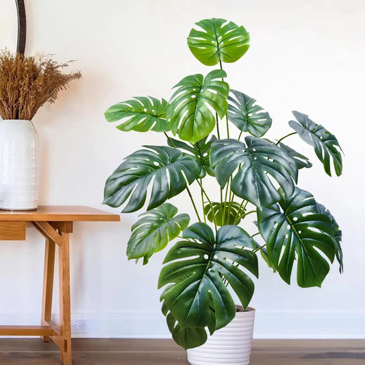 100cm(39.4in)  Artificial Monstera Plant Fake Palm Tree Plastic Turtle Leaf Green Plant for Home Garden Room Office Decor