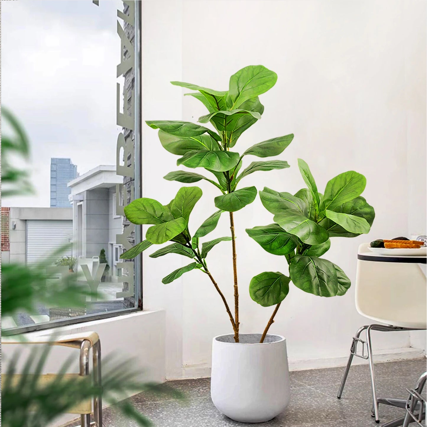 76-135cm  Artificial Fiddle Leaf Ficus Fig Plant for Outdoor Courtyard Garden Balcony Indoor Home and Office Decoration