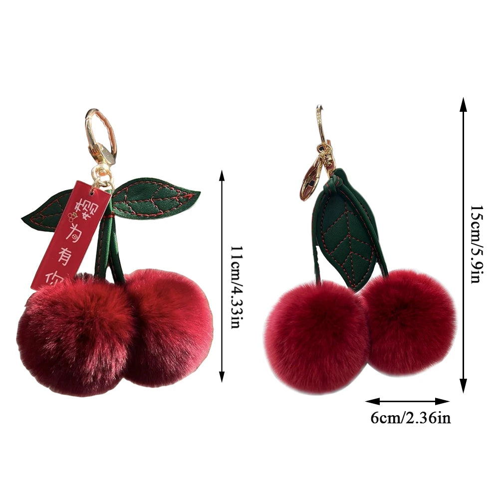 Cute Cherry Plush Toy Keychain New Kawaii Fluffy Cartoon Keychain Kid Gift Women's Bag Charm Pendant Backpack Car Key Accessory