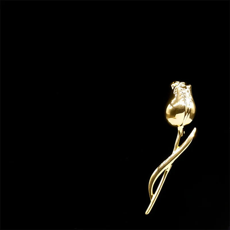 Fashion Rose Flower Brooches for Women Men Gold Color Stainless Steel Party Brooch Lapel Pin Gifts Clothing Coat Jewelry