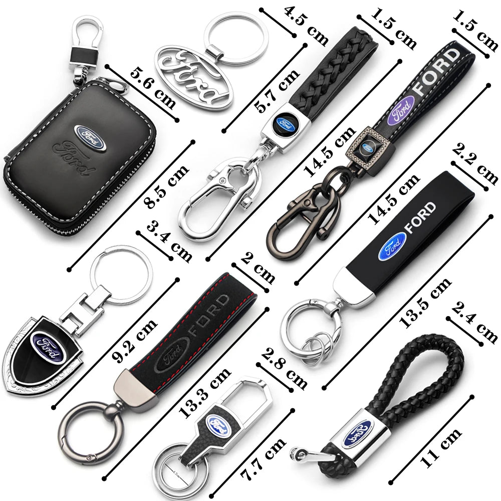 Luxury Leather Car Logo Keychain Key Rings Key Holder Auto Accessories For Ford Ranger Focus Kuga Mustang Mondeo Fusion Esco