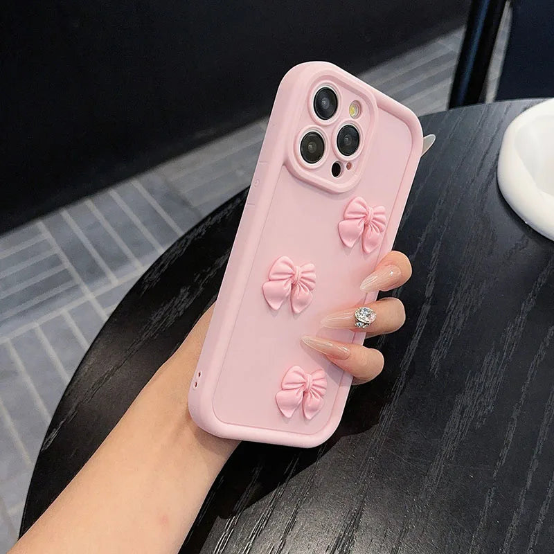 3D Pink Cute Butterfly Silicone Soft Phone Case For iPhone 16 15 14 13 12 11 Pro Max XS XR X 7 8 Plus SE Shockproof Candy Cover