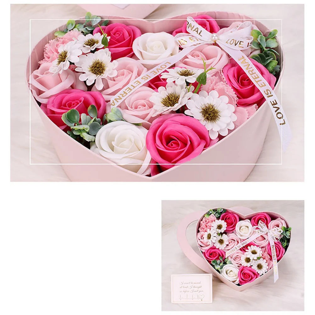 13Pcs Heart Shape Rose Gift Box Artificial Eternal Rose Bouquet Forever Red Rose Valentine Day Gift Christmas Birthday Wedding L