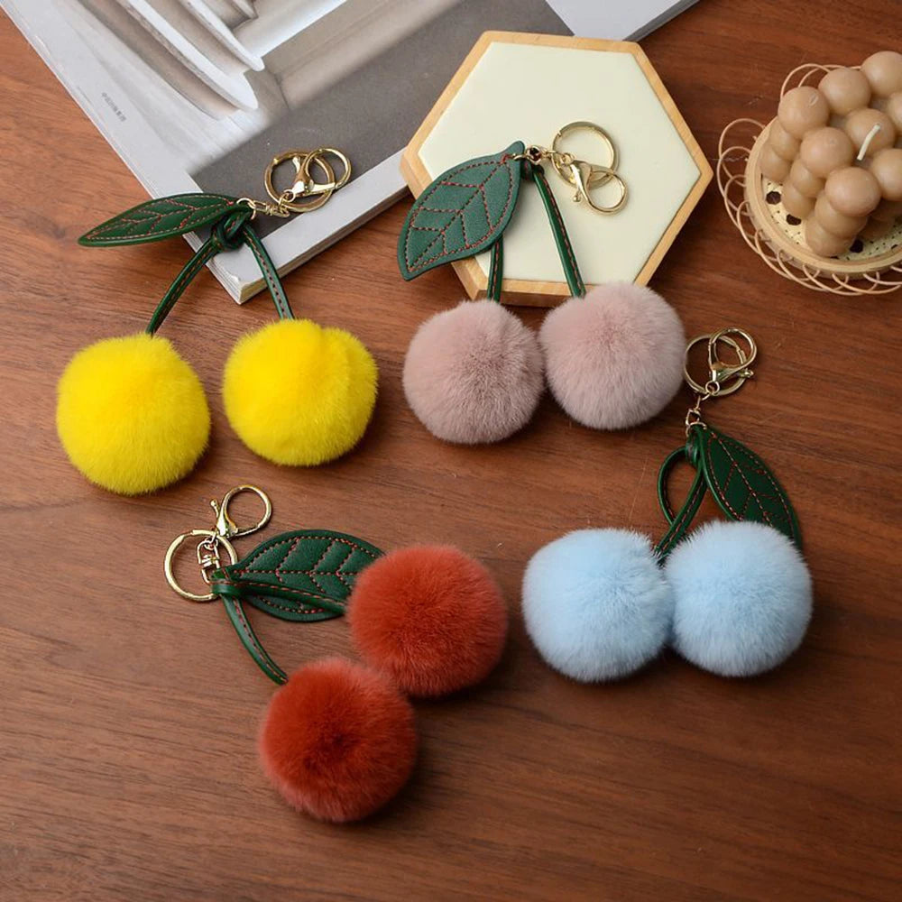 Cute Cherry Plush Toy Keychain New Kawaii Fluffy Cartoon Keychain Kid Gift Women's Bag Charm Pendant Backpack Car Key Accessory